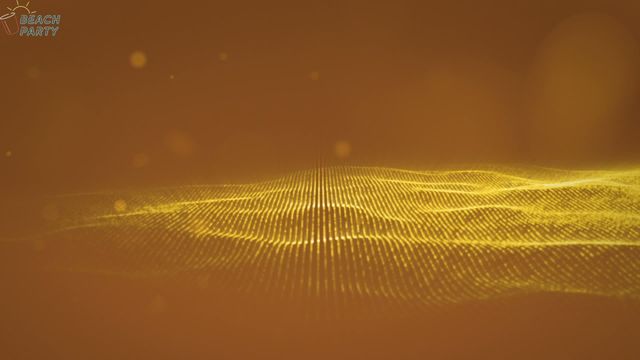 This visually engaging video of glowing yellow glitter waves set against an orange background with a beach party animation can be used for website headers, festive event promotions, digital art projects, party invitations, and vibrant advertisement campaigns.