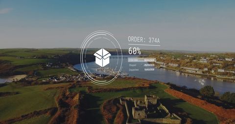 Data Processing Overlay on Countryside Landscape