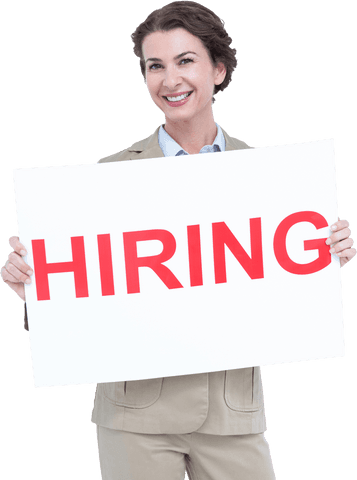 businesswoman holding transparent hiring sign with enthusiastic smile - Download Free Stock Videos Pikwizard.com