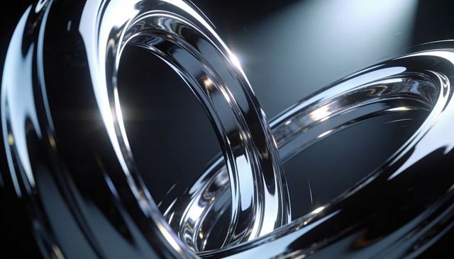 Intertwined Polished Chrome Rings Reflecting Studio Lights with Glossy Futuristic Look