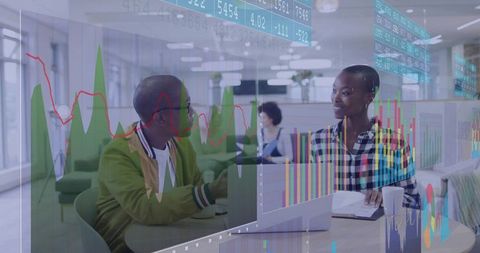 Business Meeting with Data Overlays in Contemporary Office