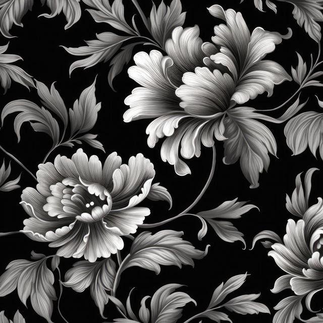 Monochrome Floral Pattern with Peonies on Black Background - Download Free Stock Images Pikwizard.com