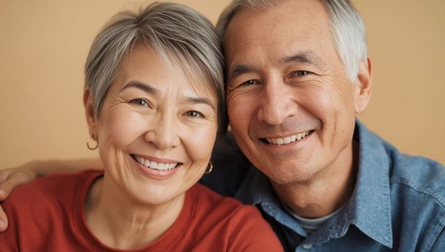Smiling senior couple sitting together in cozy environment
