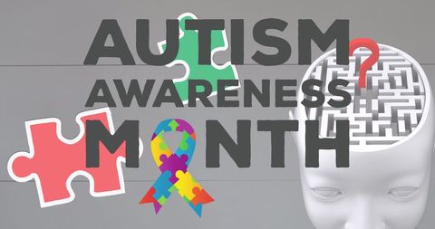 Autism Awareness Month Puzzle Ribbon with Brain Maze