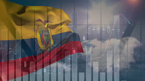 Ecuador Flag Overlay with Financial Data Charts