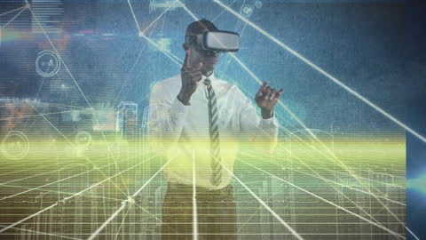 Businessman Engaging with Futuristic Virtual Reality Graphics