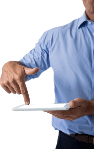 Businessman Efficiently Navigating Tablet on Transparent Background - Download Free Stock Videos Pikwizard.com