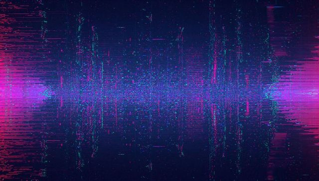 Futuristic glitch waveform with neon light spectrum