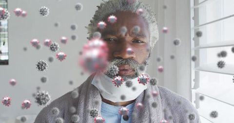 Man Wearing Mask With Floating Virus Illustrations