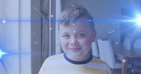 Bright Smiling Boy Posing in Modern Dining Room Environment