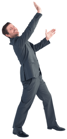 Transparent Businessman Celebrating Success With Raised Hands
