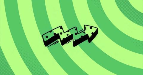 Green concentric ring background with zigzag arrow