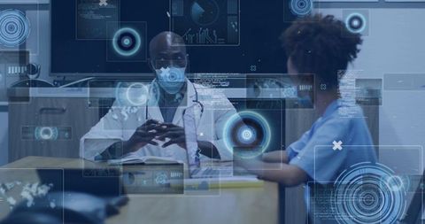 Medical professional analyzing digital healthcare data interface