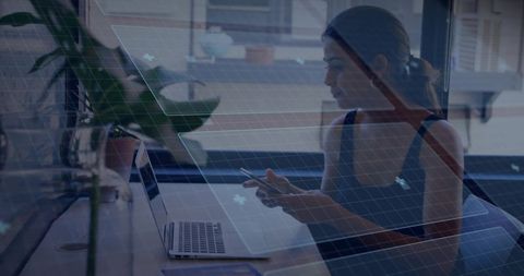 Business Woman Remote Working in Urban Office Setting