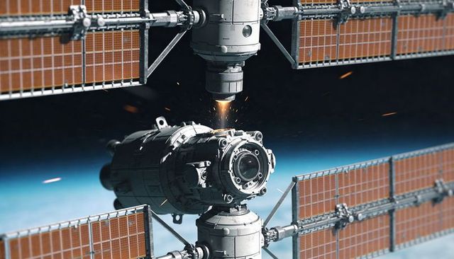 Autonomous Spacecraft Docking Aligning with Orbital Station While Thruster Firing