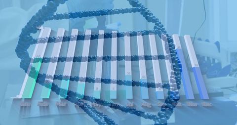 Futuristic DNA Strand and Digital Analytics Concept