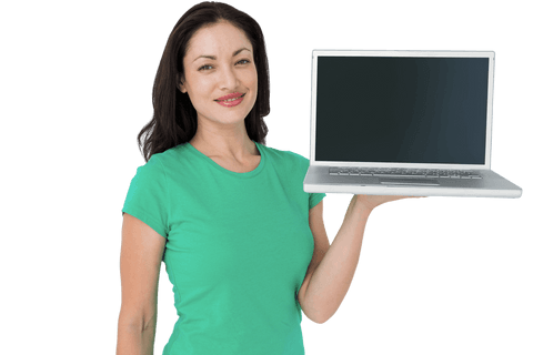Smiling Businesswoman Holding Laptop on Transparent Background - Download Free Stock Videos Pikwizard.com