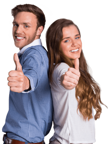 Happy Couple Celebrating Success with Thumbs Up Gesture Transparent Background