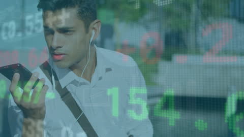 Businessman Monitoring Stocks on Smartphone in Abstract Background