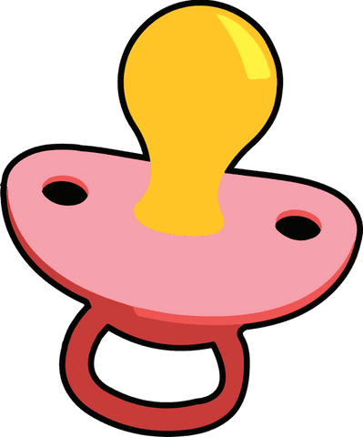 Minimalistic flat design pacifier with red and yellow on transparent background
