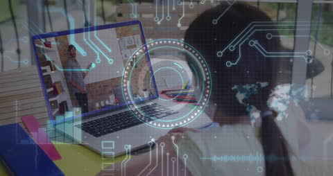 Child Engaging in Virtual Learning with Futuristic Interface