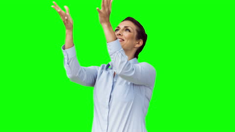 Smiling Woman Tossing Invisible Object Celebrating Trust