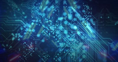 Futuristic Blue Digital Circuit with Glowing Network Nodes