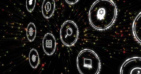 Networking Technology Icons on Black Digital Background - Download Free Stock Images Pikwizard.com