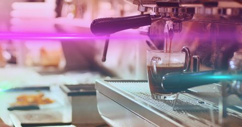 Espresso Machine Brewing Coffee in Modern Cafe Setting