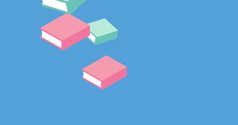 Colorful illustrative books repeating floating on blue background