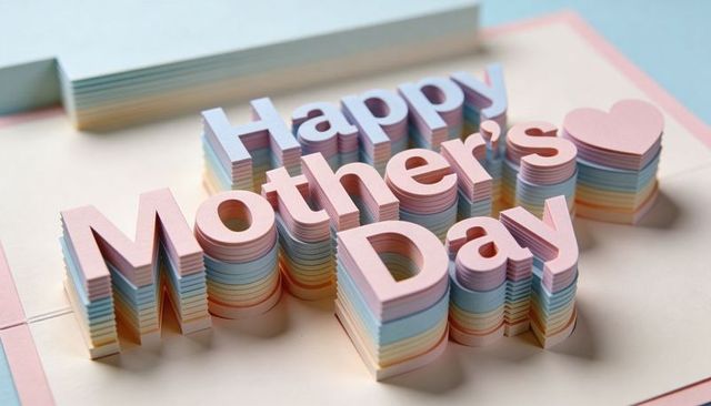 Layered pastel paper 'happy mother's day' pop-up greeting featuring heart detail