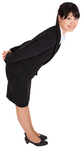 Smiling Asian Businesswoman Bowing on Transparent Background