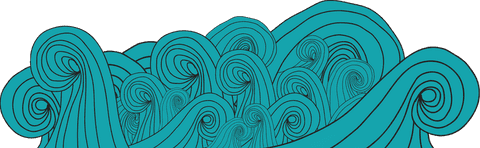 Abstract teal ocean waves on transparent background