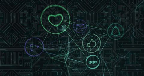 Abstract digital interface with connected social icons