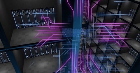 Digital Circuit Board Overlapping Computer Servers with Data Streams - Download Free Stock Images Pikwizard.com