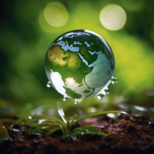 Globe of water drop over plants, created using generative ai technology - Download Free Stock Photos Pikwizard.com