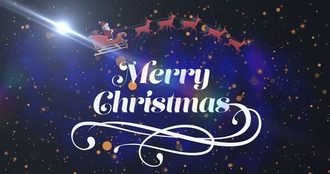 Merry Christmas Text with Santa Sleigh and Light Trails