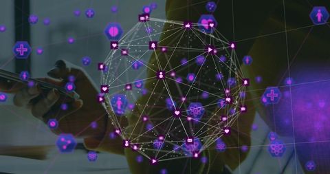 Businesswoman Engaged with Smartphone and Digital Network Overlay - Download Free Stock Images Pikwizard.com