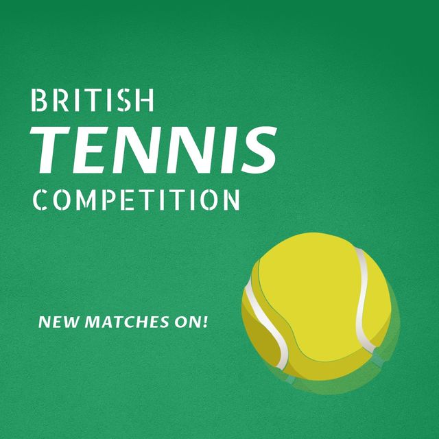 Illustration of british tennis competition and new matches on text with tennis ball, copy space. green background, vector, sport, championship and competition concept.