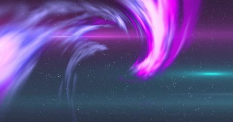 Glowing magenta-violet aurora ribbon stretching across starfield with teal glow