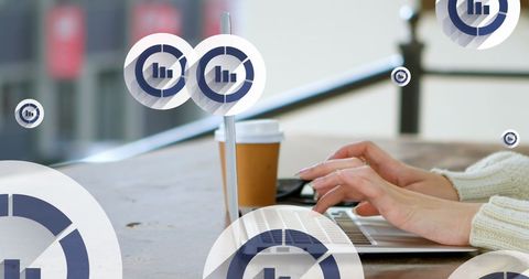 caucasian woman working on laptop with digital graphs in cafe - Download Free Stock Images Pikwizard.com