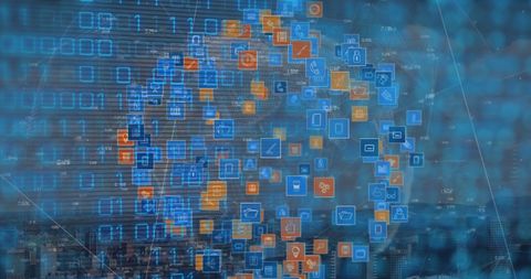 Global Network Technology with Binary Code and Data Icons - Download Free Stock Images Pikwizard.com