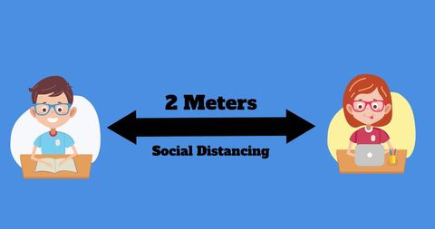 Social Distancing in Education with Two Student Icons Concept