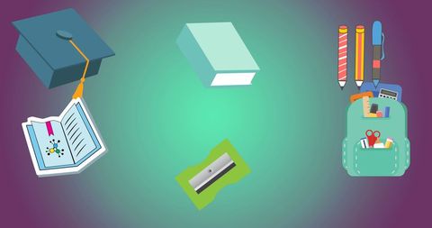 School Education Concept with Icon Set on Gradient Background