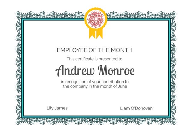 Elegant Employee of the Month Certificate with Decorative Border - Download Free Stock Templates Pikwizard.com