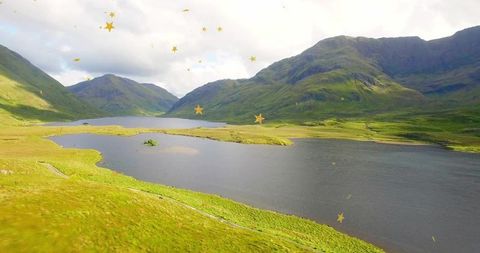 Serene Highland Valley and Lake with Glittering Stars