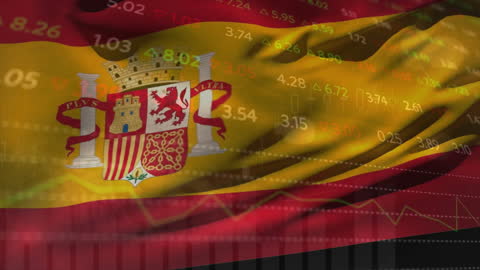 Economic Trends Analyzing over Spanish Flag Illustration