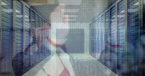 Digital Binary Code Overlaying Modern Server Room Scene - Download Free Stock Images Pikwizard.com