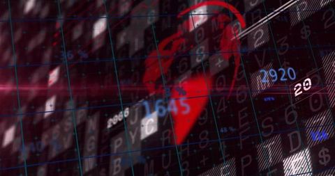 3D Red Globe in Digital Interface with Numeric Overlay