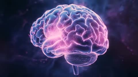3D Rotating Brain with Glowing Electric Pulses in Cosmic Space